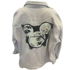 Mickey Mouse Fleece Flannel Shirt Shacket XXL Beige Oversized Unique Halloween